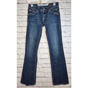 Rock Revival Stephanie Bootcut Jeans Size 29 Flap Pocket Y2K Thick Stitch Blue